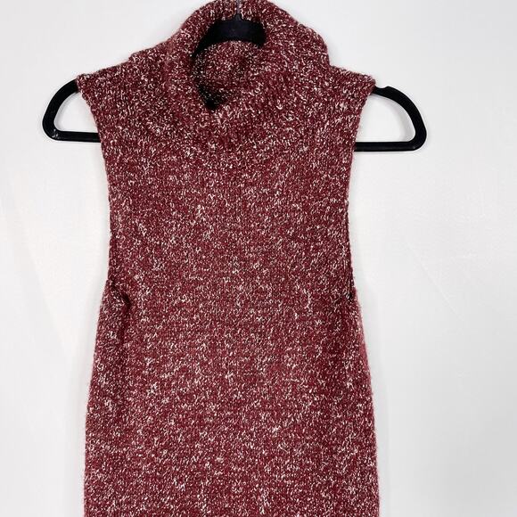 Anthropologie XS Bordeaux Red Flowy Maxi Tunic Sweater Turtleneck Sleeveless - Picture 3 of 15